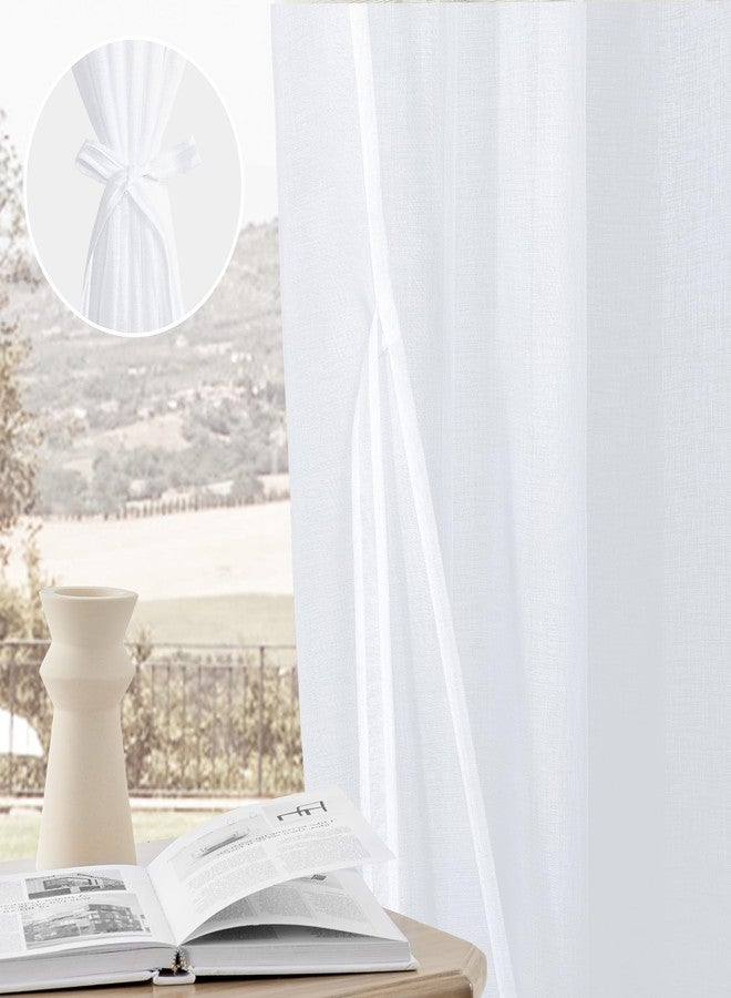 DWCN White Sheer Curtains, 84 Inches Long Rod Pocket & Back Tab Faux Linen Texture Semi Sheer Window Covering, Light Airy Privacy Sheer Panels for Bedroom Living Room 52" W x 84" L, Set of 2 Panels - Image 5
